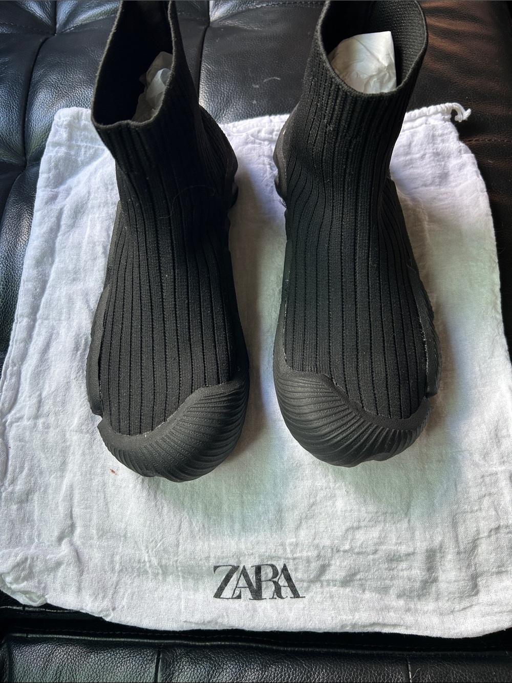 Zara Black Ribbed Sock-Style Sneakers